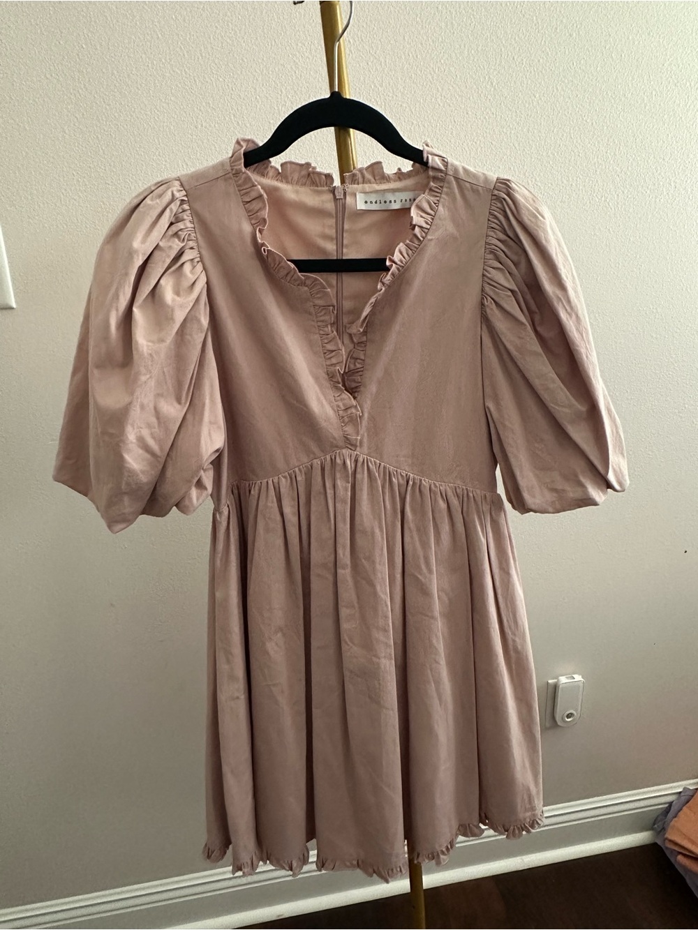 Endless Rose Dusty Rose Puff Sleeve Ruffle Mini Dress